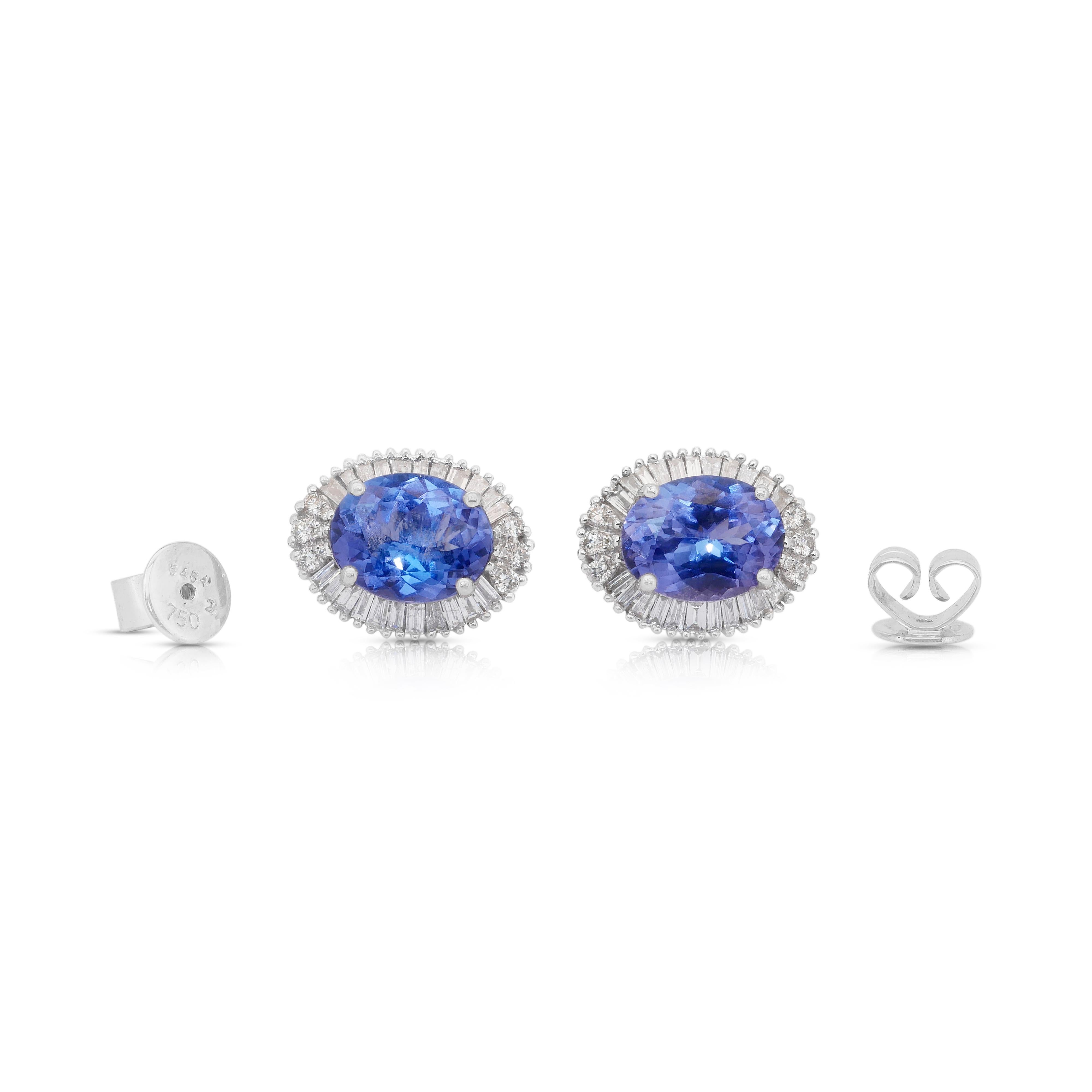 Alluring 6.54ct Tanzanites and Diamonds Stud Earrings in 18k White Gold For Sale 3