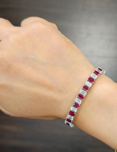 Alluring 9.29 ct GIA Certified Ruby & Diamond Emerald-Cut Bracelet