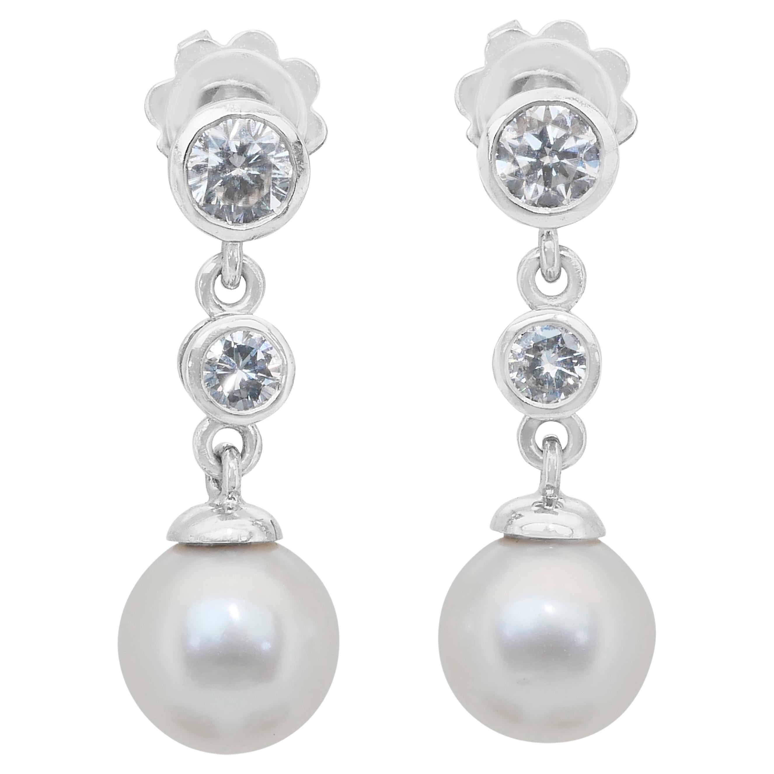 Alluring 9.35ct Fresh Water Cultured Pearls and Diamonds Drop Earrings