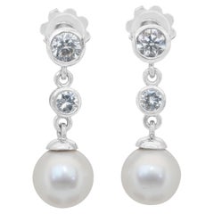 Alluring 9.35ct Fresh Water Cultured Pearls and Diamonds Drop Earrings