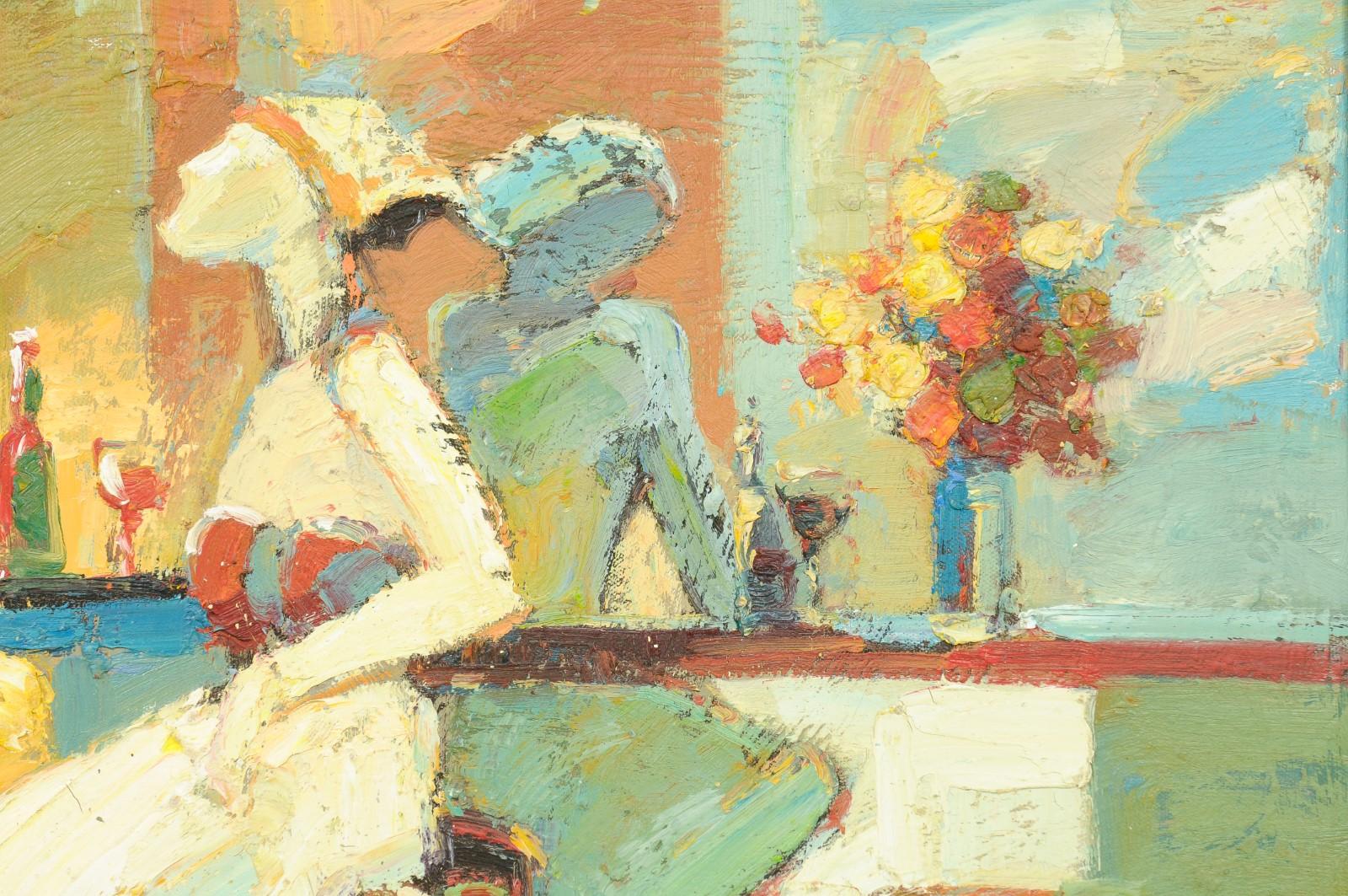 Abstraktes, verführerisches Art-Déco-Gemälde „Frauen, die Cocktails teilen“, um 1930 im Angebot 3