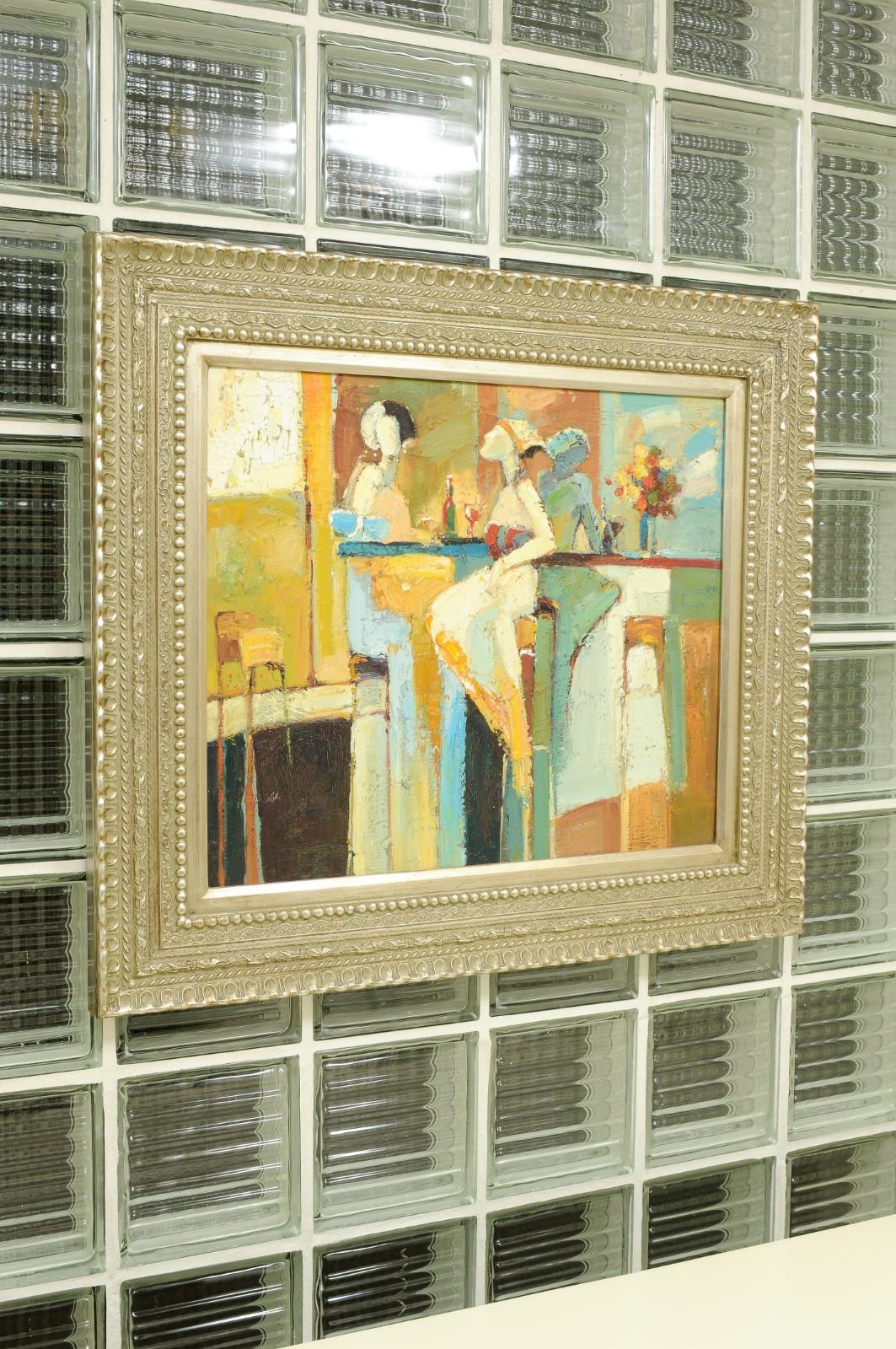 Abstraktes, verführerisches Art-Déco-Gemälde „Frauen, die Cocktails teilen“, um 1930 im Angebot 4