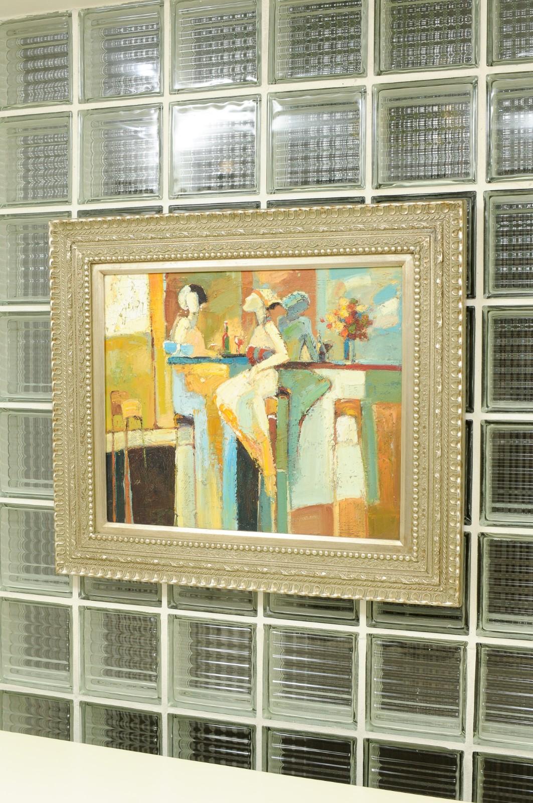 Abstraktes, verführerisches Art-Déco-Gemälde „Frauen, die Cocktails teilen“, um 1930 im Angebot 5