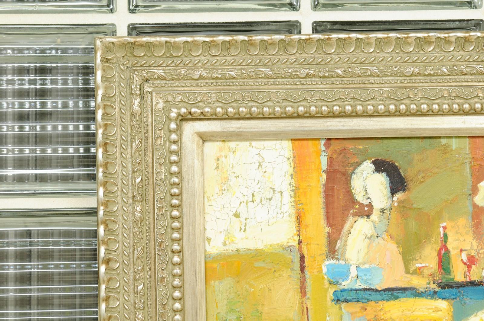 Abstraktes, verführerisches Art-Déco-Gemälde „Frauen, die Cocktails teilen“, um 1930 (Leinwand) im Angebot