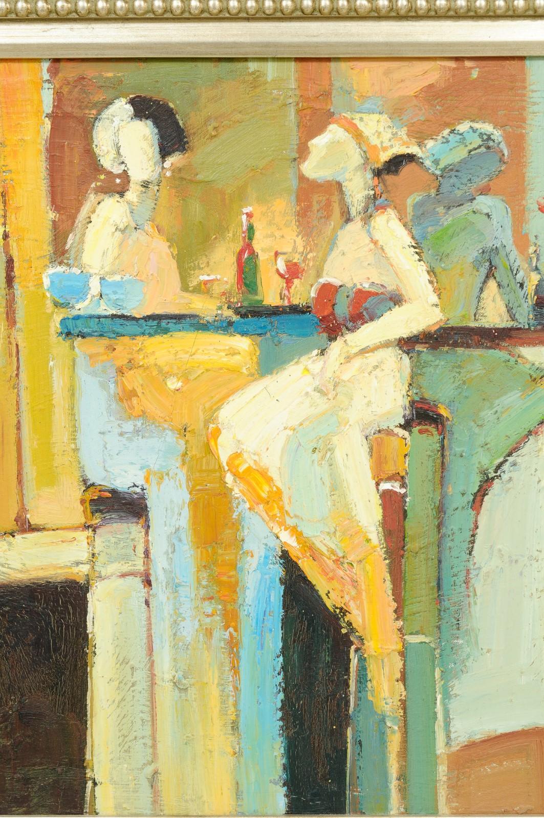 Abstraktes, verführerisches Art-Déco-Gemälde „Frauen, die Cocktails teilen“, um 1930 im Angebot 1