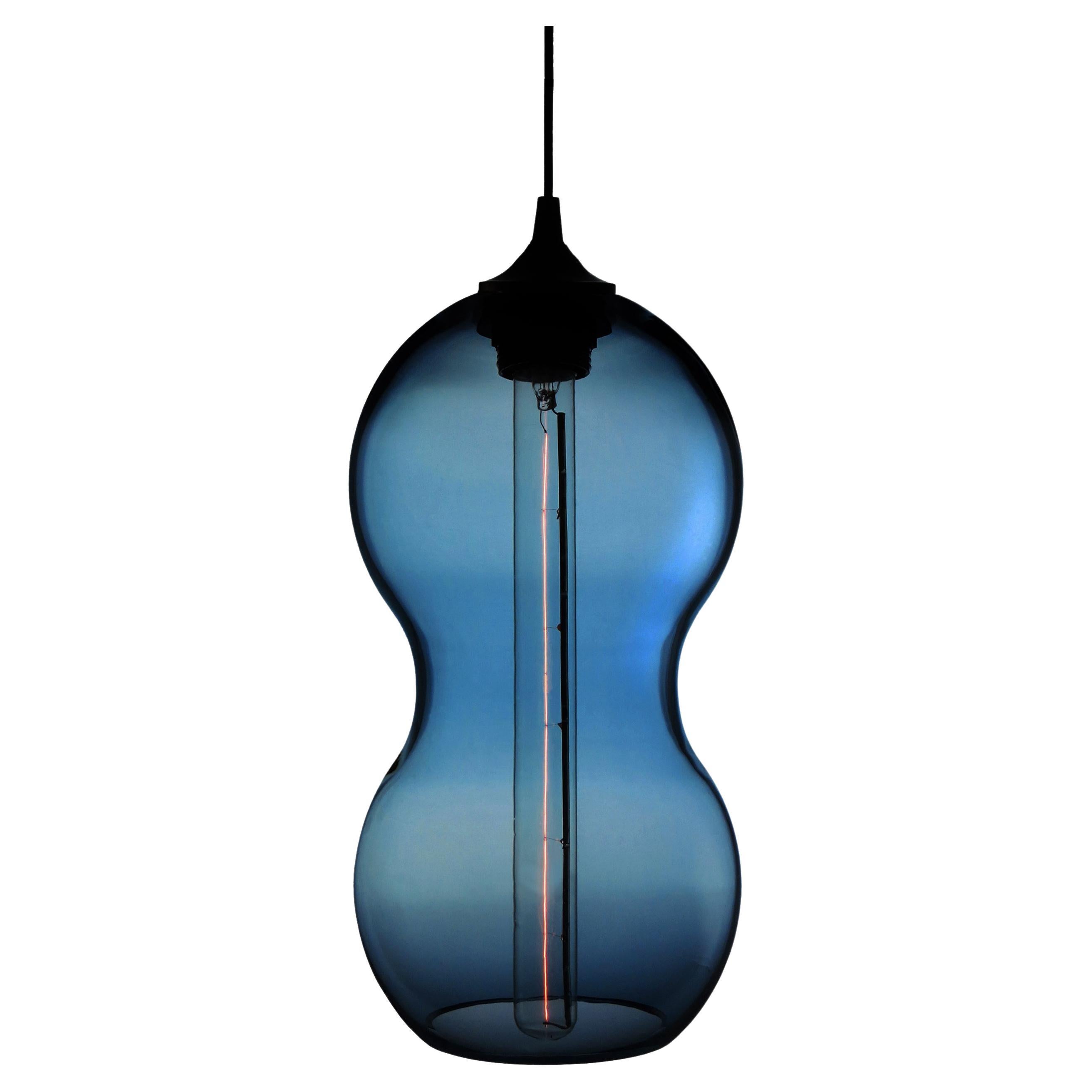 Alluring Blue Contemporary Organic Architectural Hand Blown Pendant Lamp For Sale