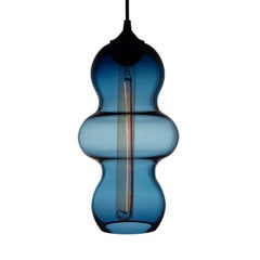 Alluring Blue Contemporary Organic Architectural Hand Blown Pendant Lamp