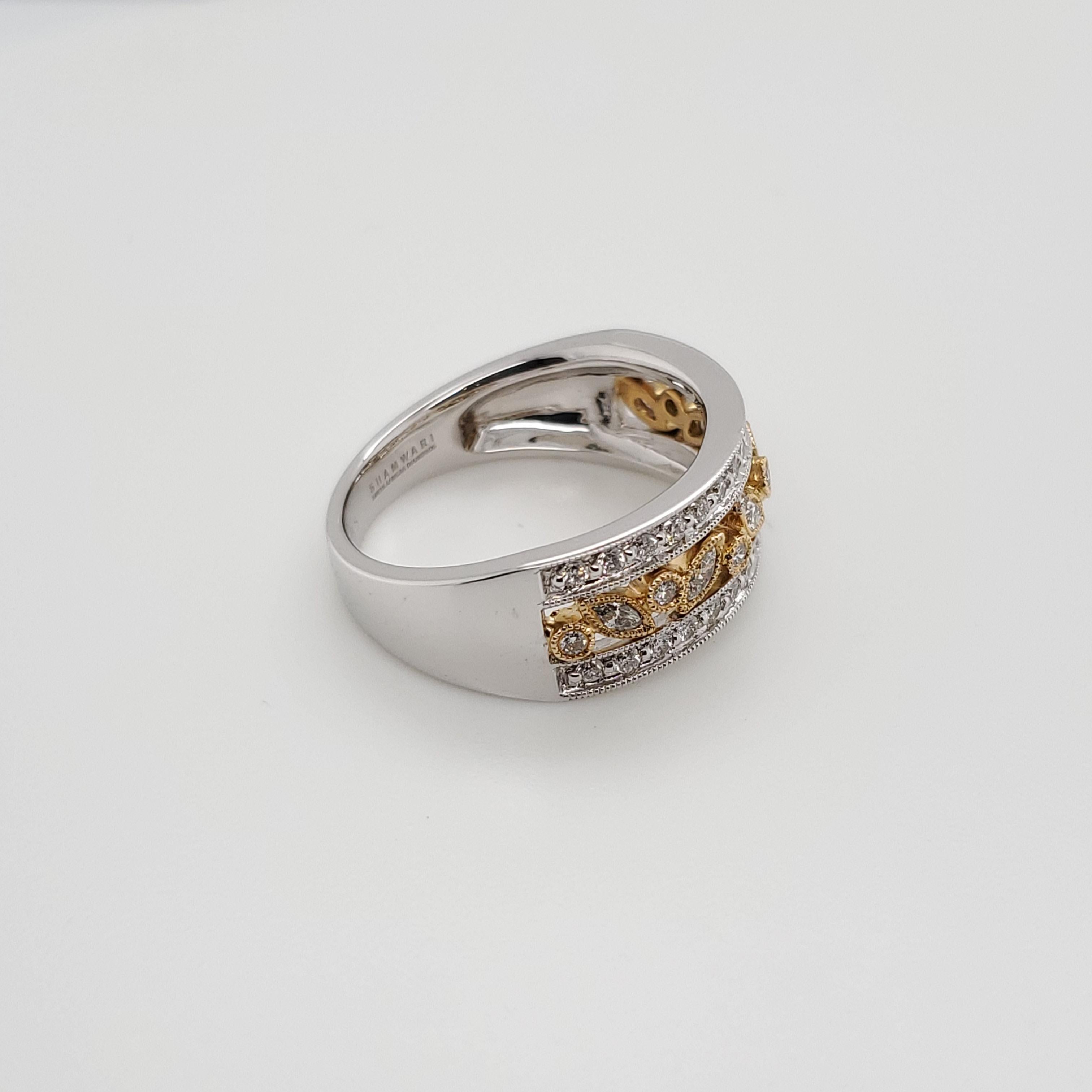 Marquise Cut Alluring Half Eternity Marquise Dress Ring Set in 18 Karat White and Yellow Gold For Sale