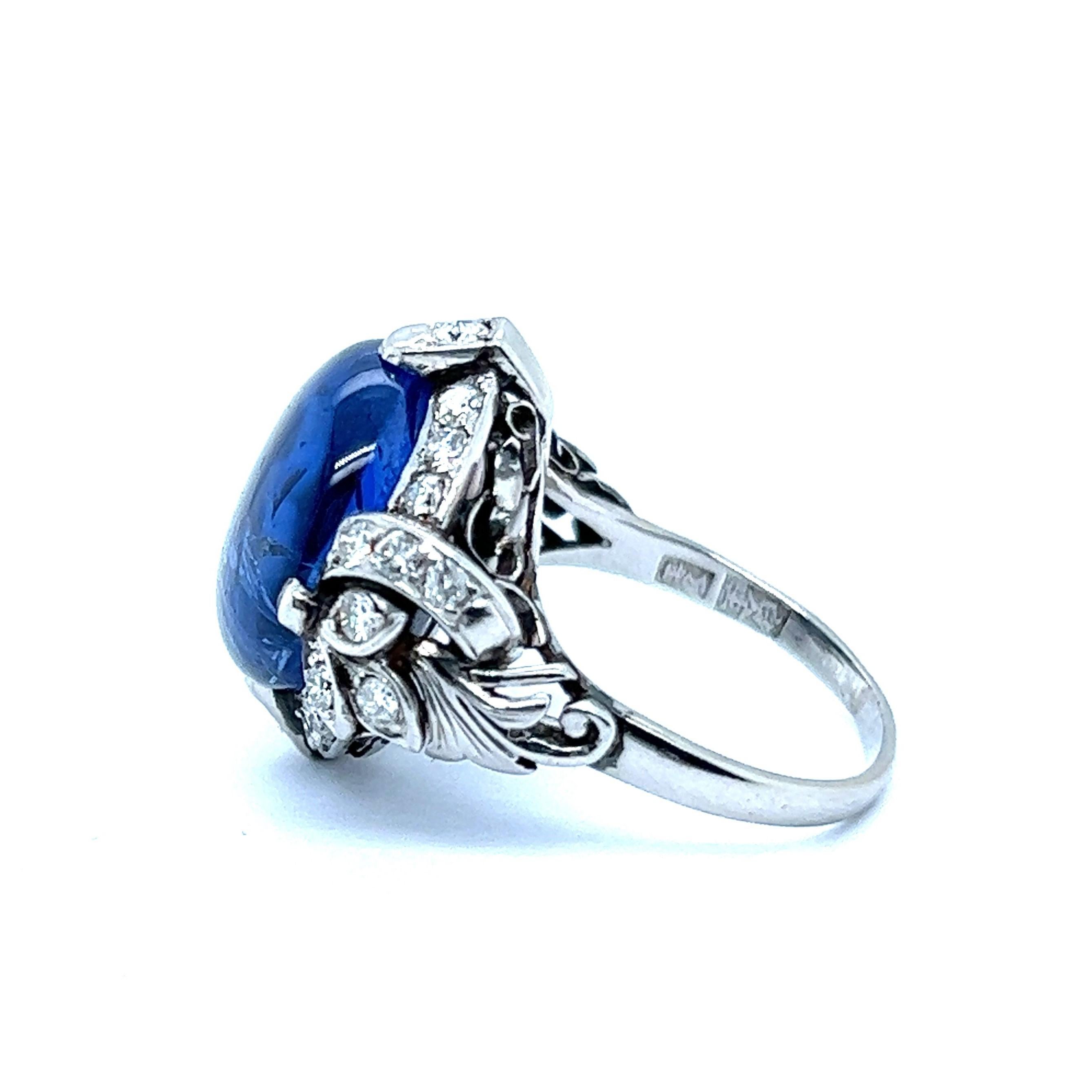 Old European Cut Alluring Sapphire Ring in Platinum with Old Cut Diamonds For Sale