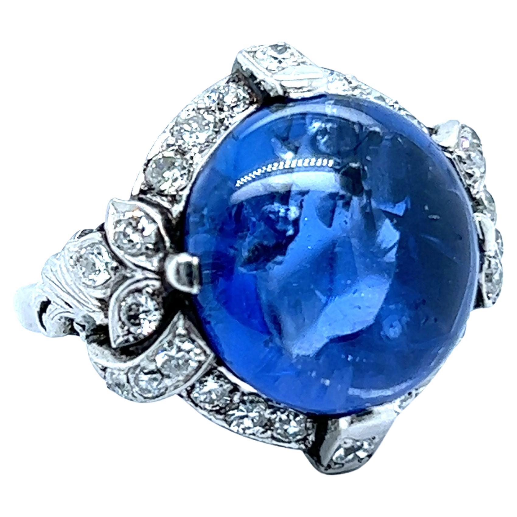 Alluring Sapphire Ring in Platinum with Old Cut Diamonds For Sale