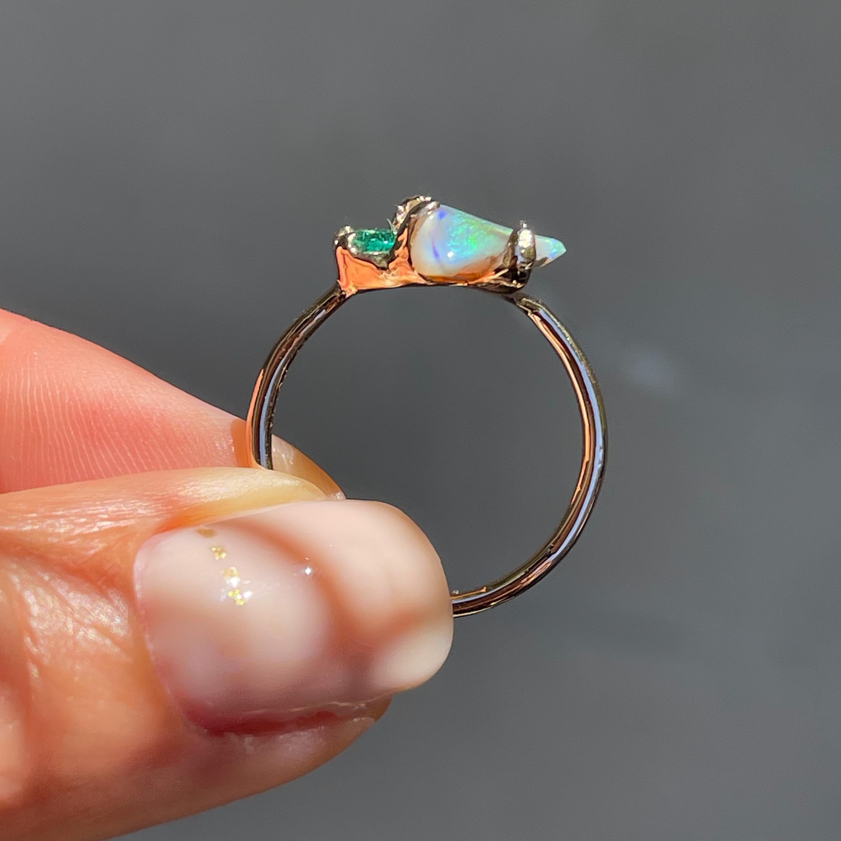 Alluvial Bloom Opal and Emerald Ring in Rose Gold by NIXIN Jewelry For Sale 5