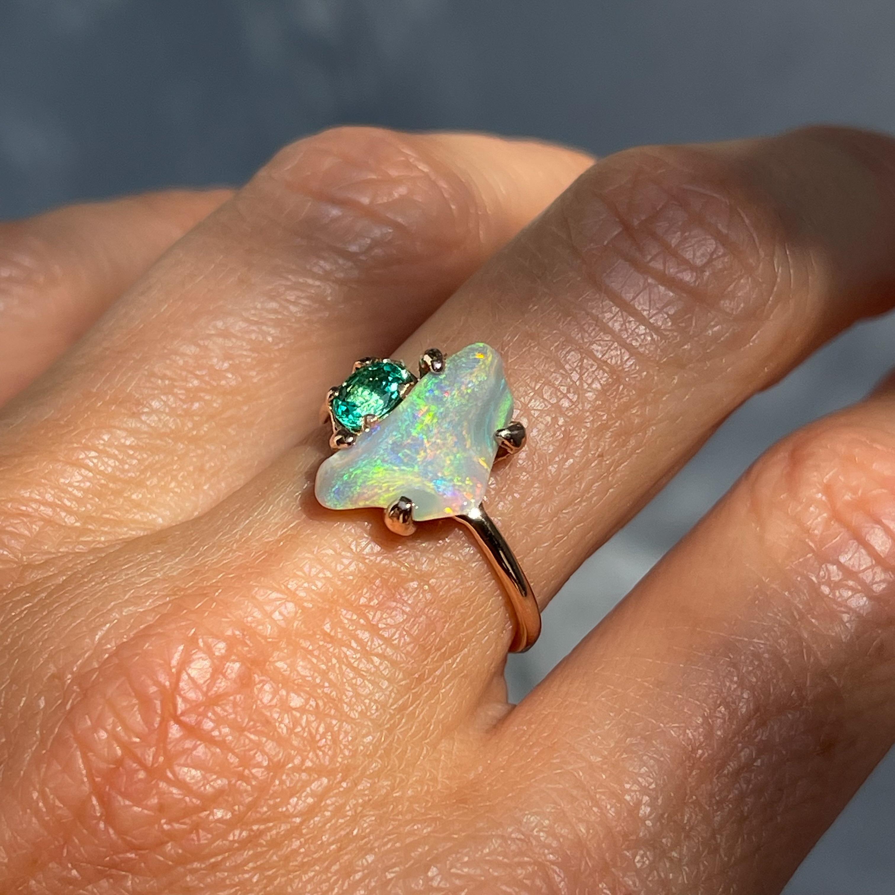 Women's Alluvial Bloom Opal and Emerald Ring in Rose Gold by NIXIN Jewelry For Sale
