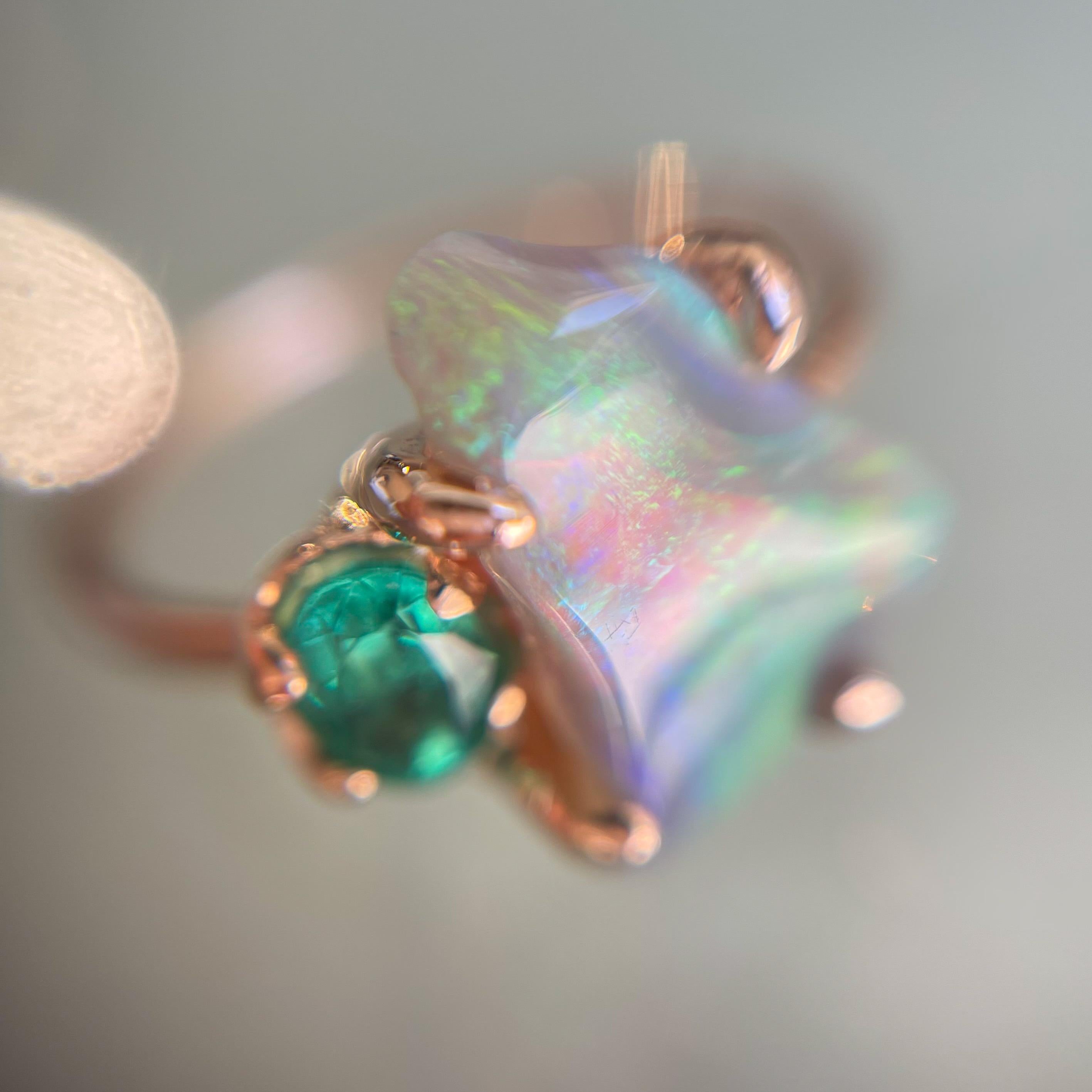 Alluvial Bloom Opal and Emerald Ring in Rose Gold by NIXIN Jewelry For Sale 2