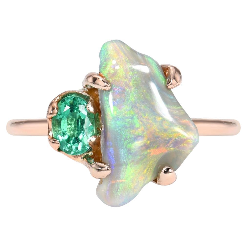Alluvial Bloom Opal and Emerald Ring in Rose Gold by NIXIN Jewelry For Sale