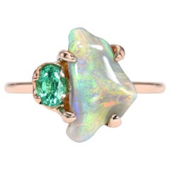 Antique Alluvial Bloom Opal and Emerald Ring in Rose Gold by NIXIN Jewelry