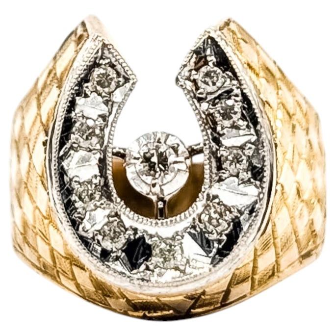 Anello con diamante a ferro di cavallo in oro giallo 10k
