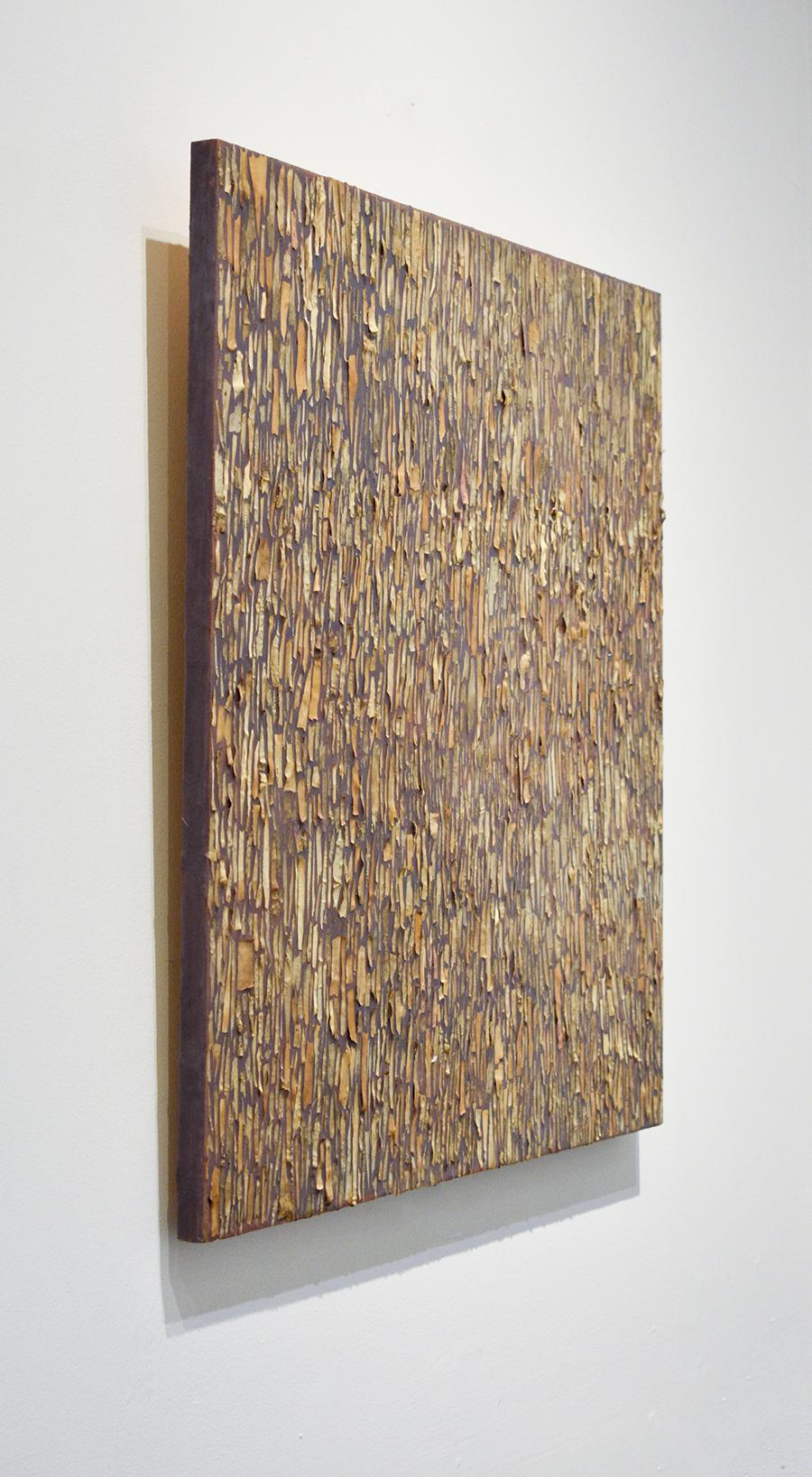 Abbaiare Betula: pittura astratta ad encausto con corteccia di betulla marrone dell'Allegheny - Painting Astratto di Allyson Levy