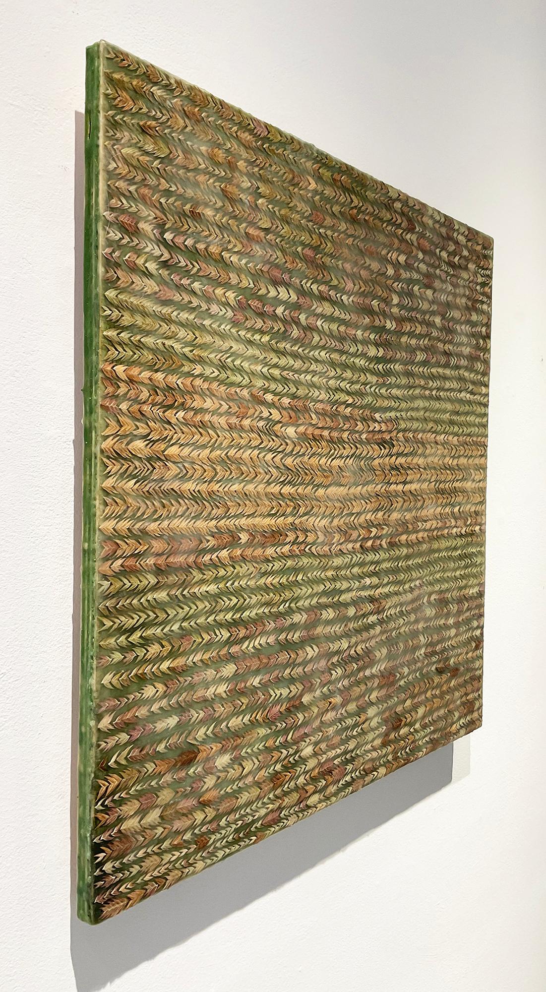 Chasmanthium Insignias: Abstract Encaustic Painting with Green, Earth Tones For Sale 2