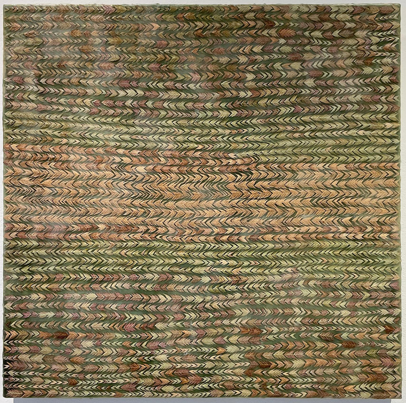 Chasmanthium Insignias: Abstract Encaustic Painting with Green, Earth Tones - Mixed Media Art by Allyson Levy