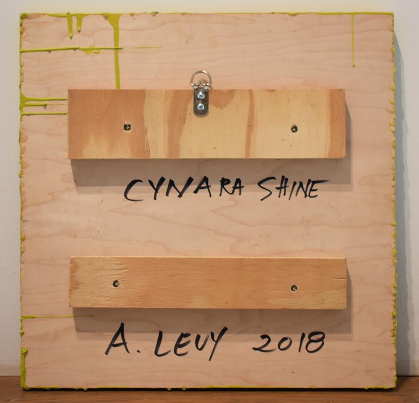 Cynara Shine: Abstraktes ztrongelbes Enkaustikgemälde auf Tafel mit Disteln im Angebot 2