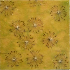 Cynara Shine: Abstract Citron Yellow Encaustic Painting on Panel with Thistles