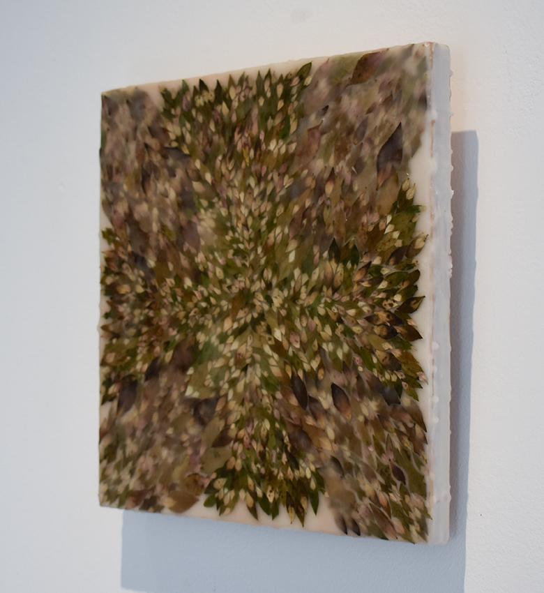 Euphorisches 9: Abstraktes Enkaustik-Gemälde mit organischem grünem gemischten Material (Zeitgenössisch), Painting, von Allyson Levy