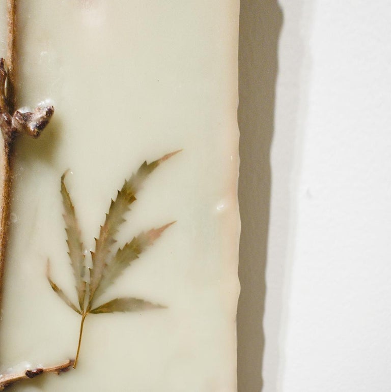 Allyson Levy Happanese Abstract Encaustic Painting of Hemp Leaves on