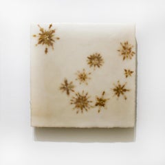 Snowflowers 5: Abstract Encaustic Painting of Leaves on Cream Beige Background