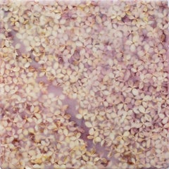 Tattery (Abstract Cream and Lilac Purple Encaustic Painting w/ Hydrangea Petals)