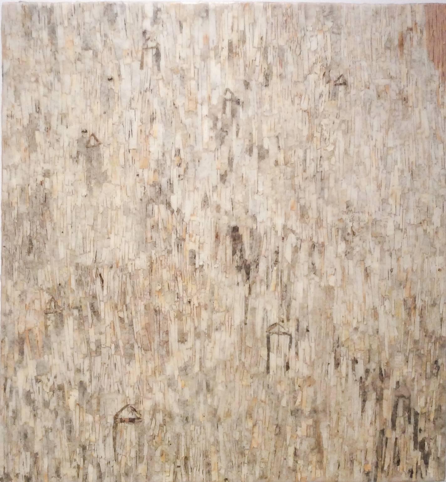 Allyson Levy Abstract Painting - Tree House (Abstract Motif with Birch Bark on Wood Panel)