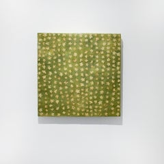 Wallpaper 2: Abstract Green Encaustic Painting of Yellow Flower Petals on Panel