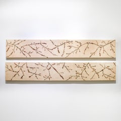 Winter Berry Diptych: Abstract Encaustic Painting, Dark Red on Beige Background