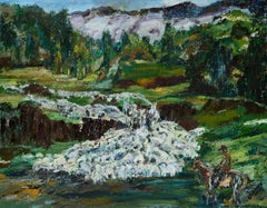 Flock of Sheep, figurative Landschaft des Abstrakten Expressionismus, Mitte des Jahrhunderts 