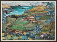 Vintage Looking Down at the Ranch, Abstract Expressionist Landscape 