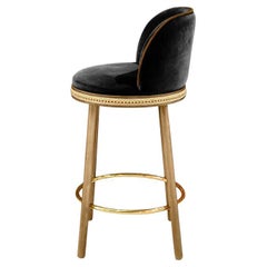 Alma Bar Stool, Natural Oak/Polished Brass/Black