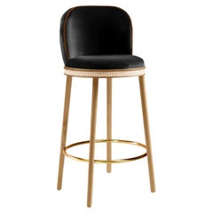 Alma Bar Stool, Natural Oak/Polished Brass/Black