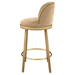 Alma Bar Stool, Natural Oak/Polished Brass/Dune