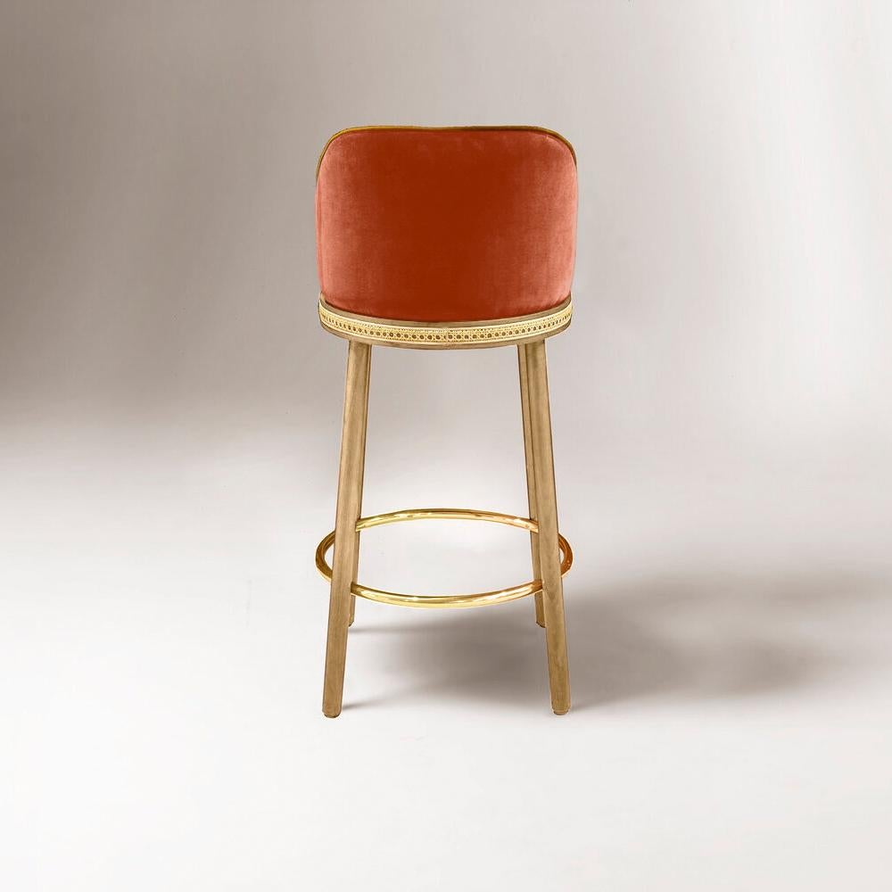 Modern Alma Bar Stool, Natural Oak/Polished Brass/Papaye For Sale