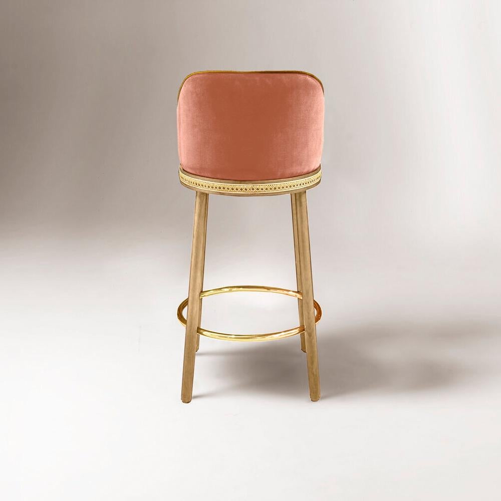 Modern Alma Bar Stool, Natural Oak/Polished Brass/Powder For Sale