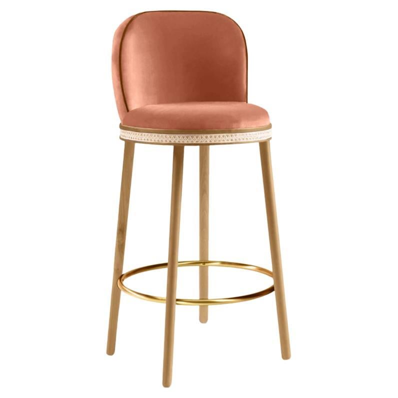 Alma Bar Stool, Natural Oak/Polished Brass/Powder For Sale