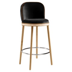 Alma Bar Stool, Natural Oak/Polished Nickel/Black