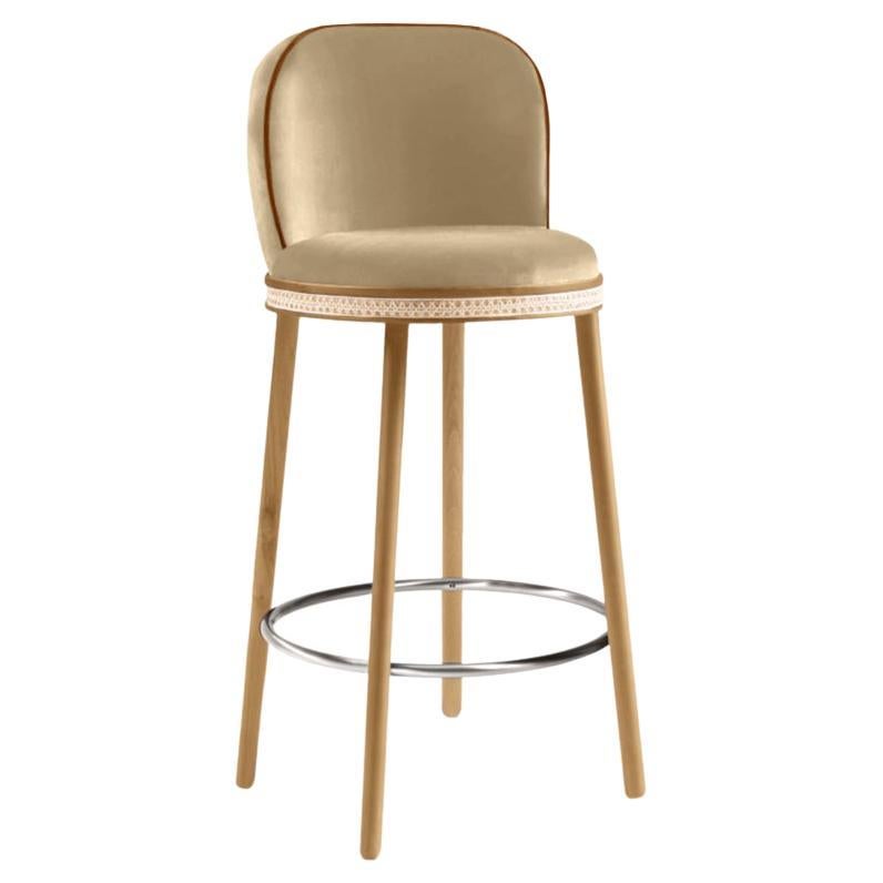 Alma Bar Stool, Natural Oak/Polished Nickel/Dune For Sale