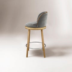 Alma Bar Stool, Natural Oak/Polished Nickel/Fog