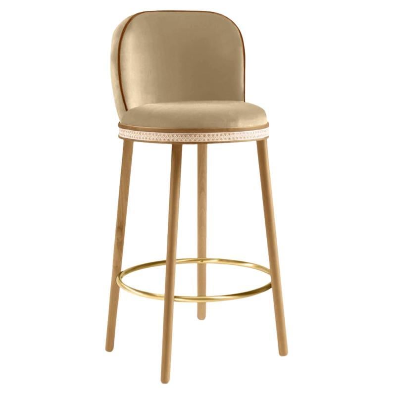 Alma Bar Stool, Natural Oak/Satin Brass/Dune For Sale