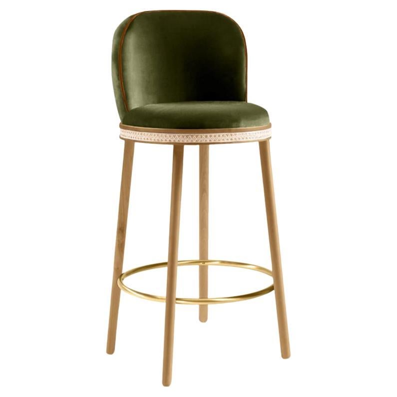 Sgabello da bar Alma, Oak naturale/ottone satinato/Kiwi