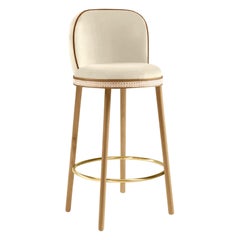 Tabouret de bar Alma, chêne naturel/laiton satiné/laiton nude