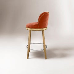 Tabouret de bar Alma, chêne naturel/nickel satiné/papaye