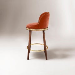 Alma Bar Stool, Natural Walnut/Polished Brass/Papaye