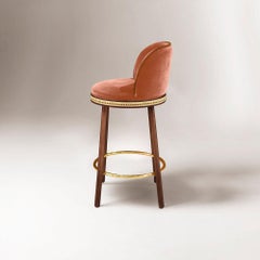 Tabouret de bar Alma, noyer naturel/laiton poli/poudre