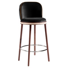 Tabouret de bar Alma, noyer naturel/nickel poli/noir